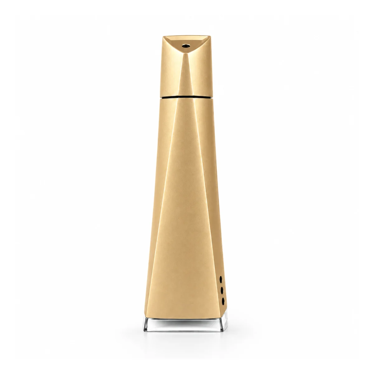 Diffusore di fragranze QI in finitura oro, chiuso, su fondo bianco